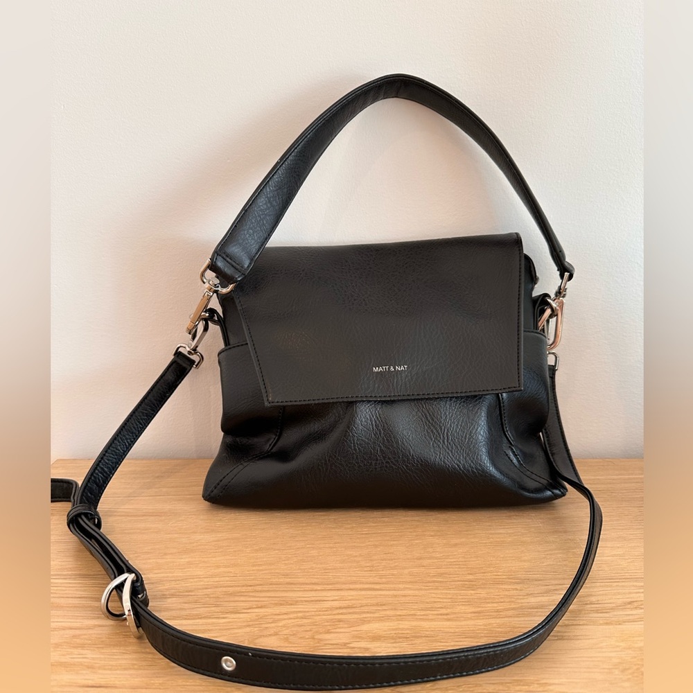 Black vegan leather cross body purse